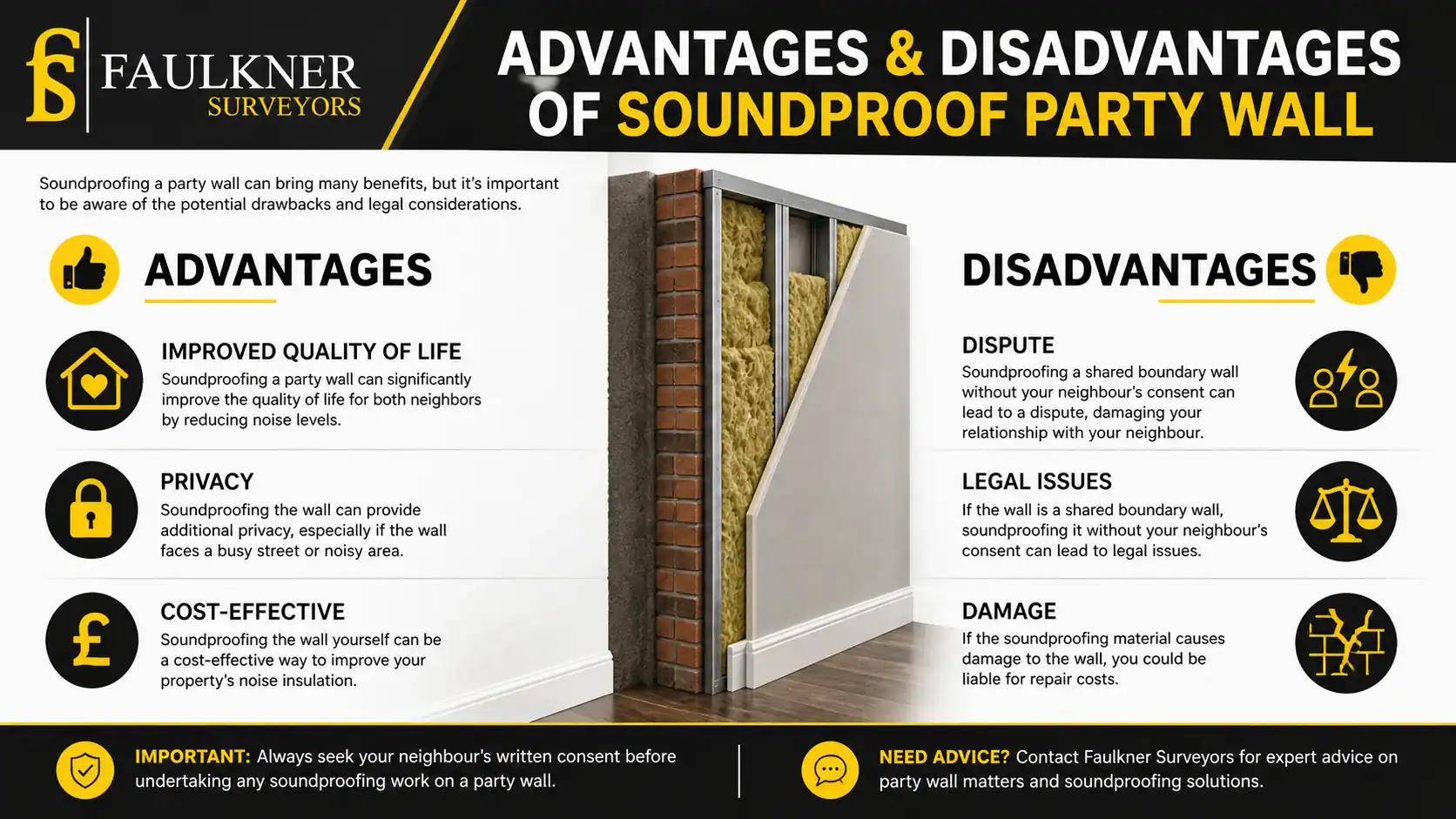Can you soundproof a Party wall? 2 Advantages and Disadvantages of Soundproof Party Wall Clacton-on-Sea